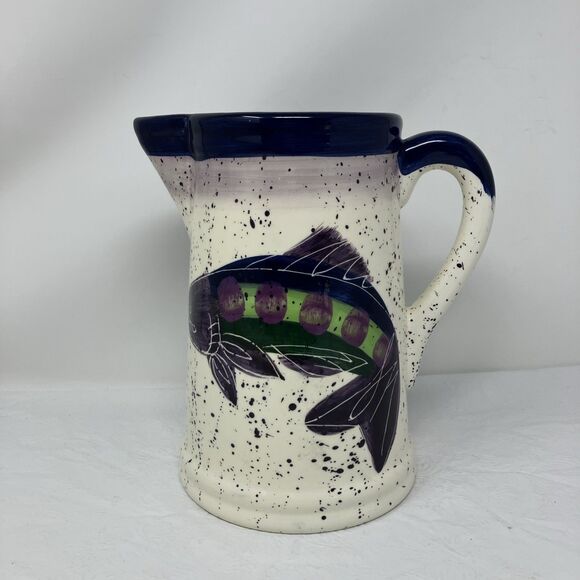OTAGIRI SHORELINES BY JULIE UELAND 8.5" Earthenware Pitcher Fish ENESCO 1996 - Picture 3 of 15